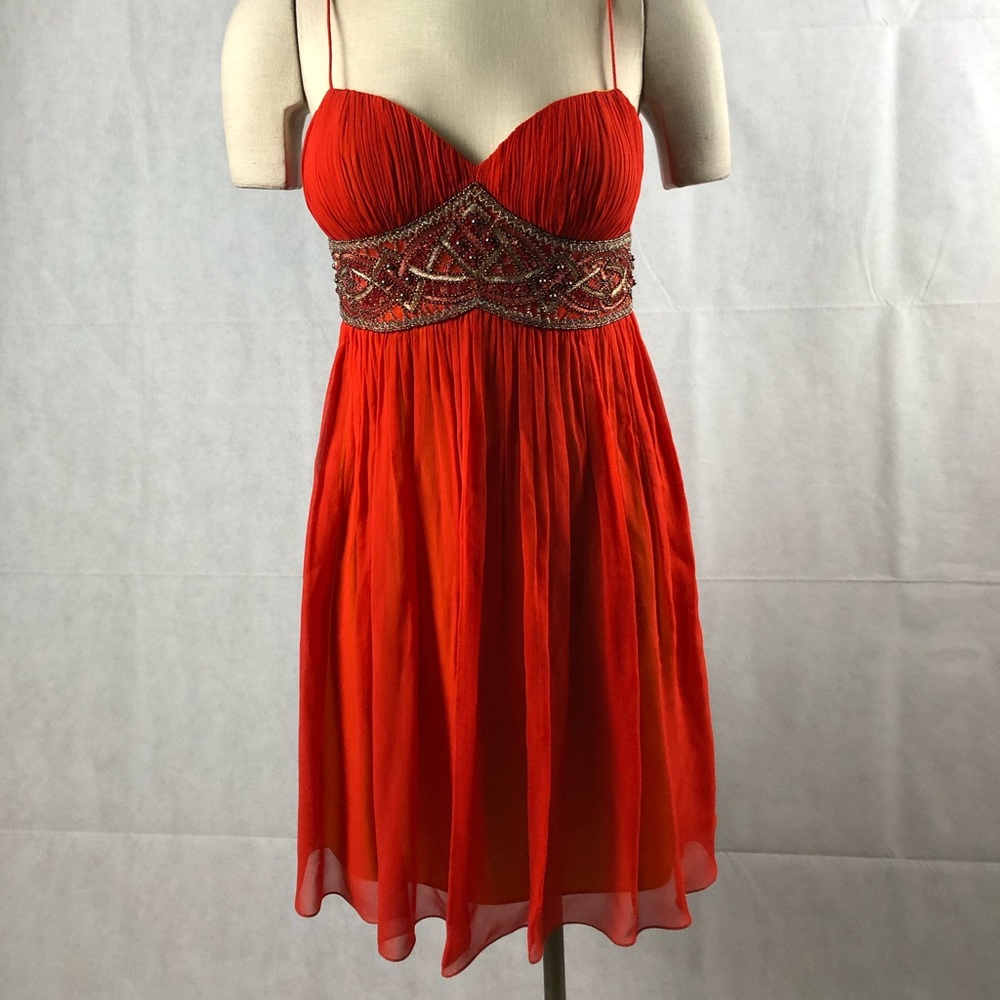 Aidan Mattox Silk Chiffon Beaded Bust Dress